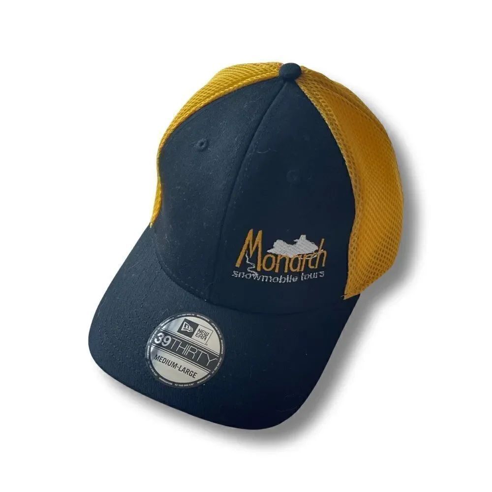 “Monarch Snowmobile Tours”  New Era 39Thirty Flex Fit Cap M/L Black Gold • NWT